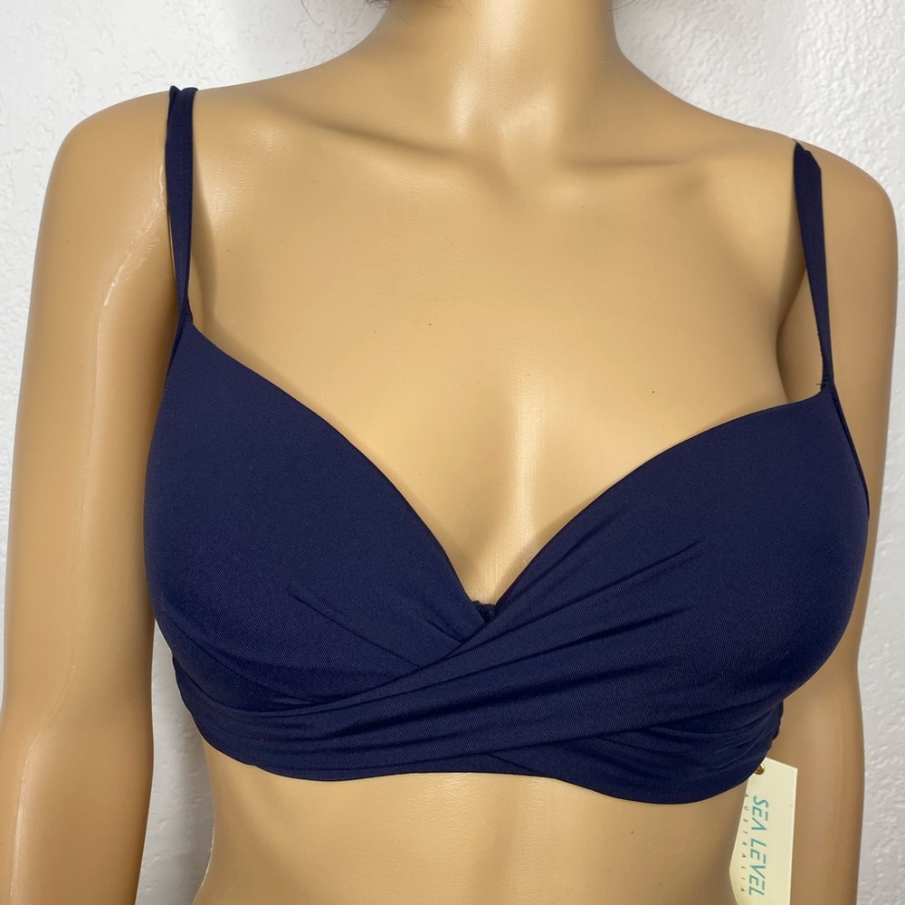 🆕 Sea Level Cross Front Moulded Cup Underwire Swim Top Women's Size 4 Night Sky